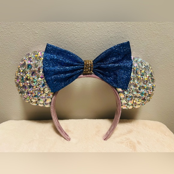 Disney Ears Rhinestones Blue Bow Handmade - Picture 5 of 5